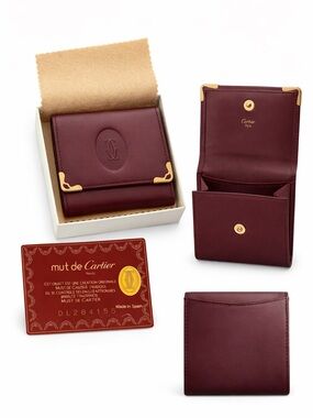Cartier Burgundy Leather Card & Key Holder with Gold Corners